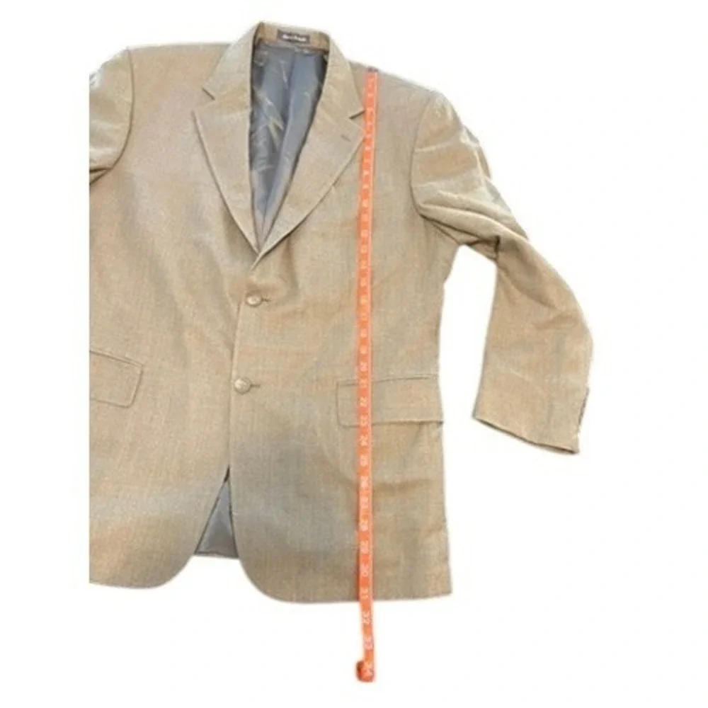 Oscar‎ de la Renta Mens Tan Two Button Blazer Sport Coat Beige Textured Jacket